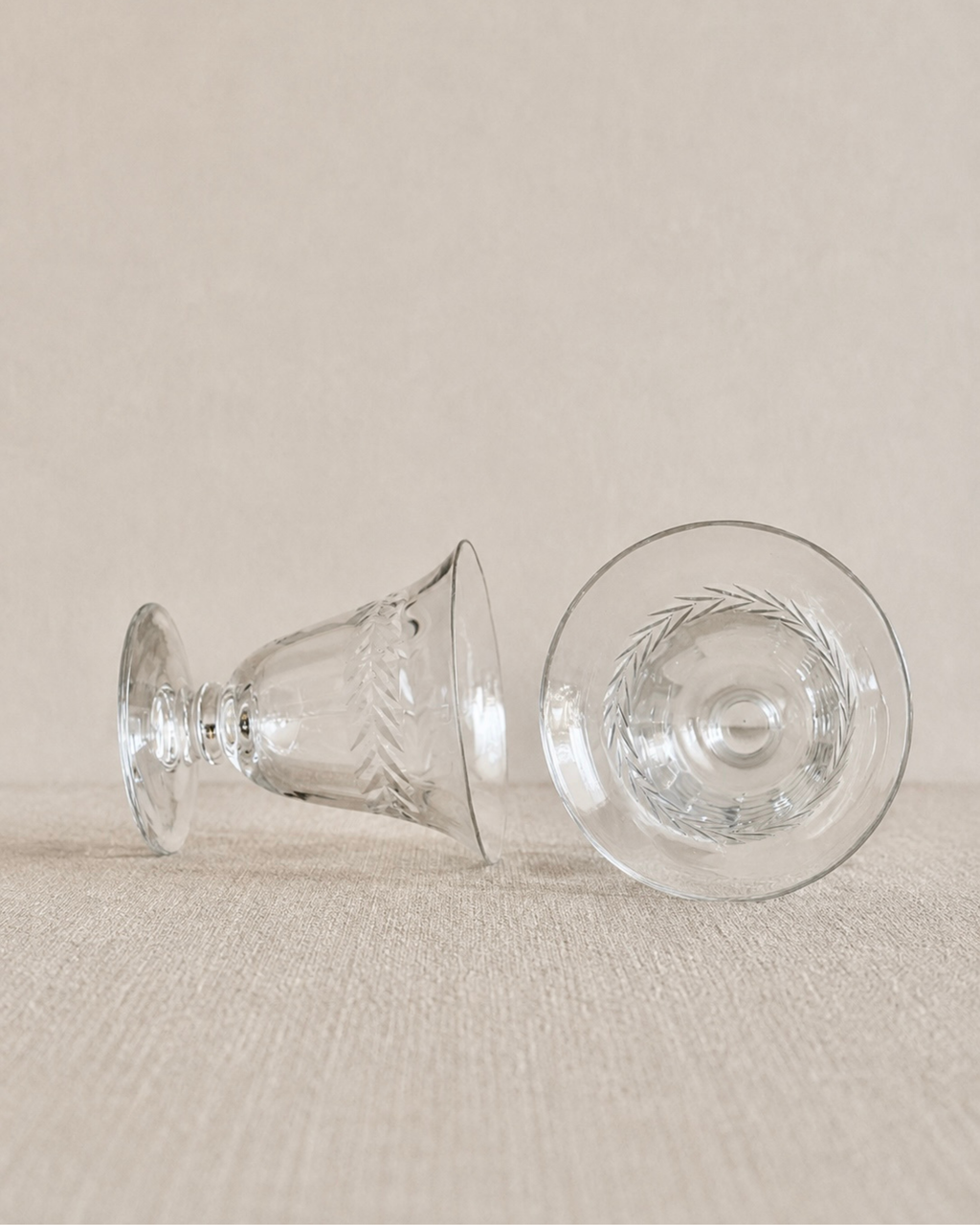 Laurel Leaf Etched Hand-Blown Crystal Glasses, Set of 6