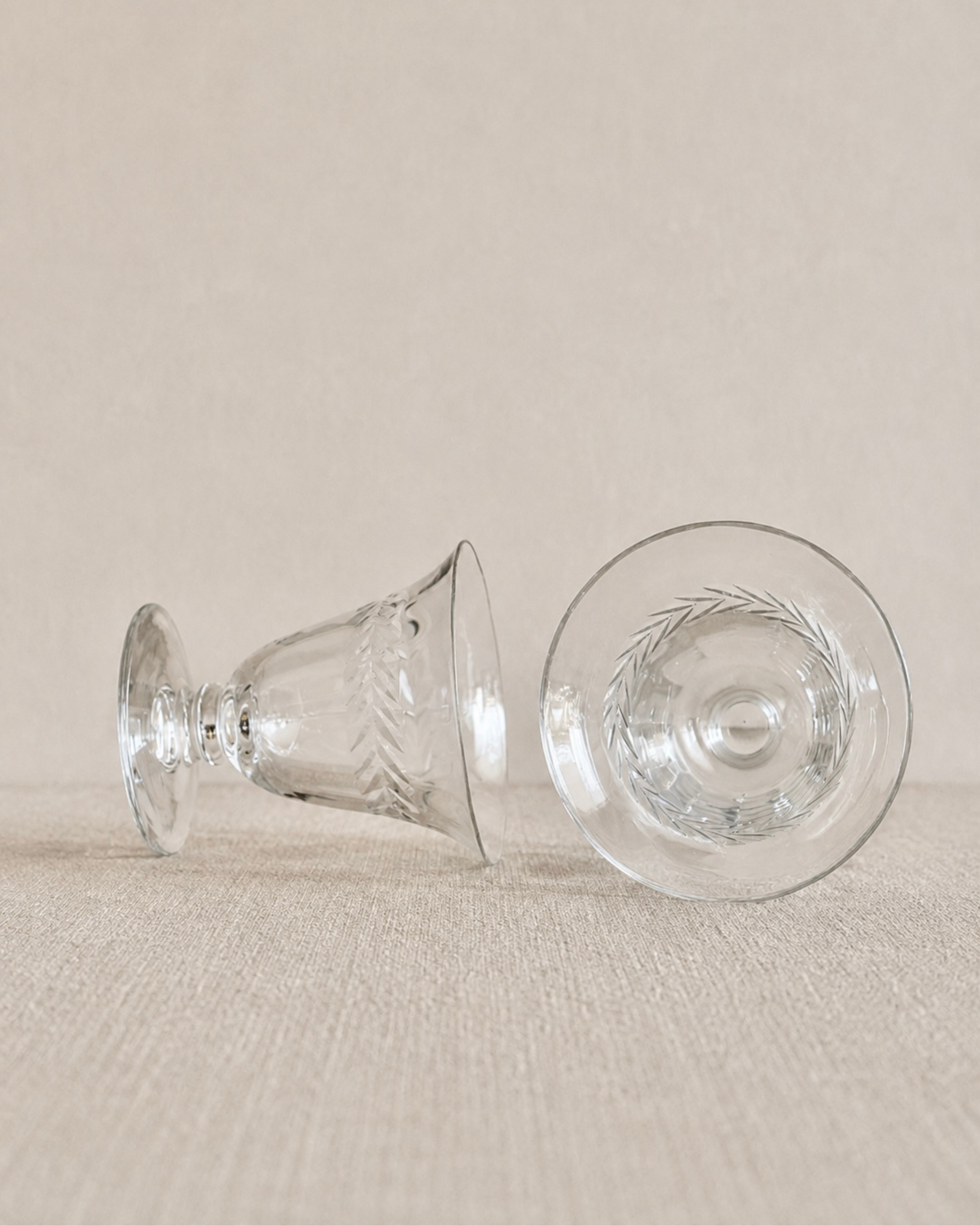 Laurel Leaf Etched Hand-Blown Crystal Glasses, Set of 6