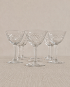 Laurel Leaf Etched Hand-Blown Crystal Coupe Glasses, Set of 9