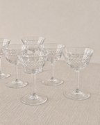 Laurel Leaf Etched Hand-Blown Crystal Coupe Glasses, Set of 9