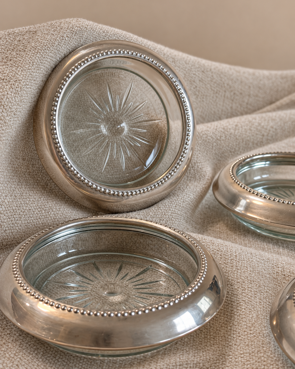 Vintage Watson Sterling Silver & Crystal Coasters (Set of 4)