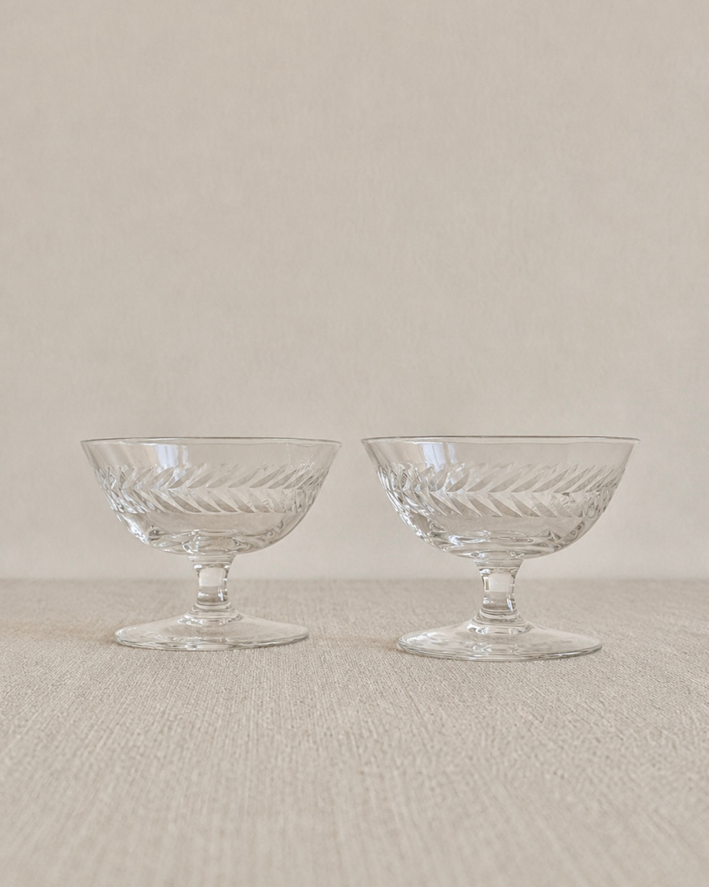 Laurel Leaf Etched Hand-Blown Crystal Coupes, Set of 2