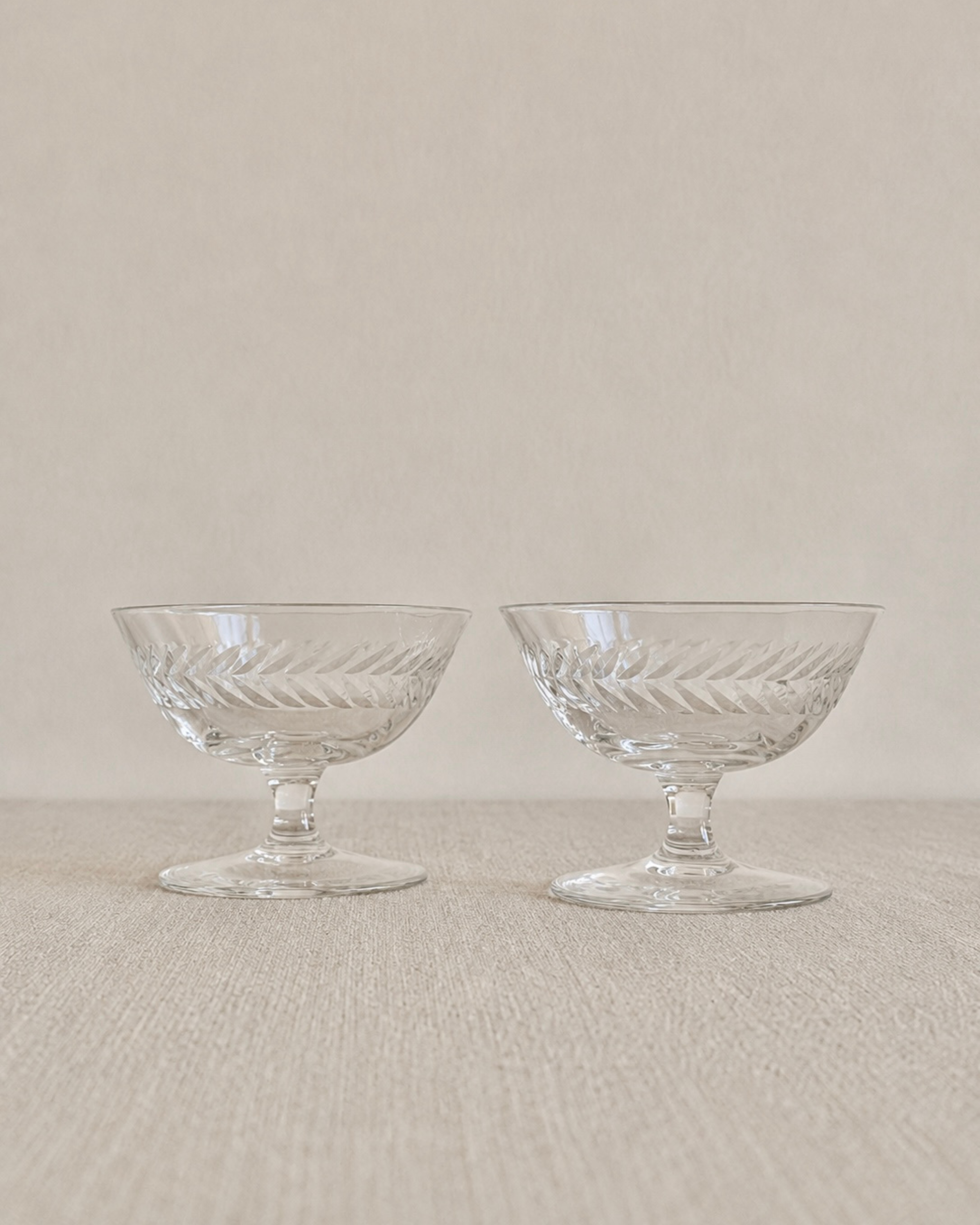 Laurel Leaf Etched Hand-Blown Crystal Coupes, Set of 2