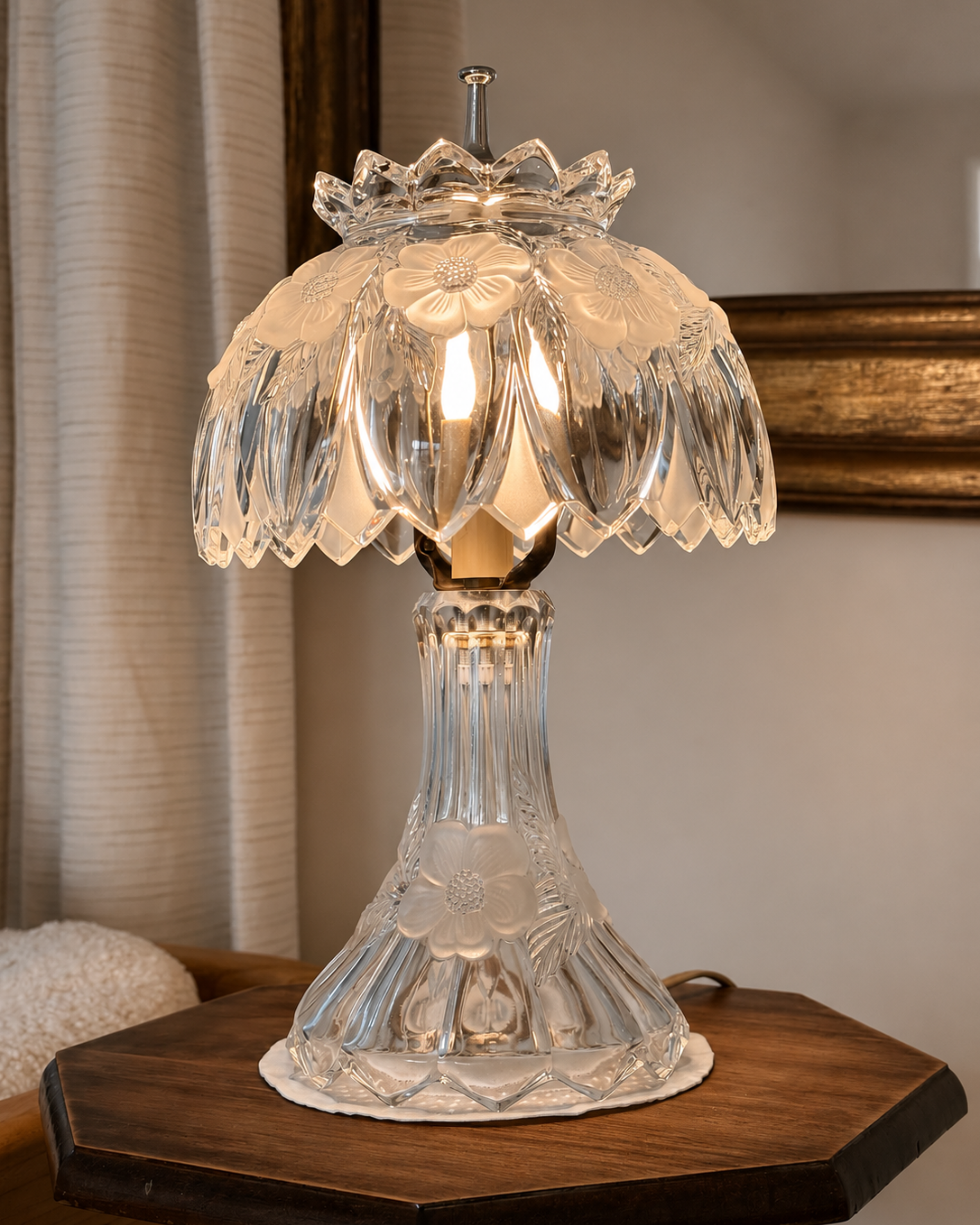 Vintage Floral Crystal Boudoir Lamp