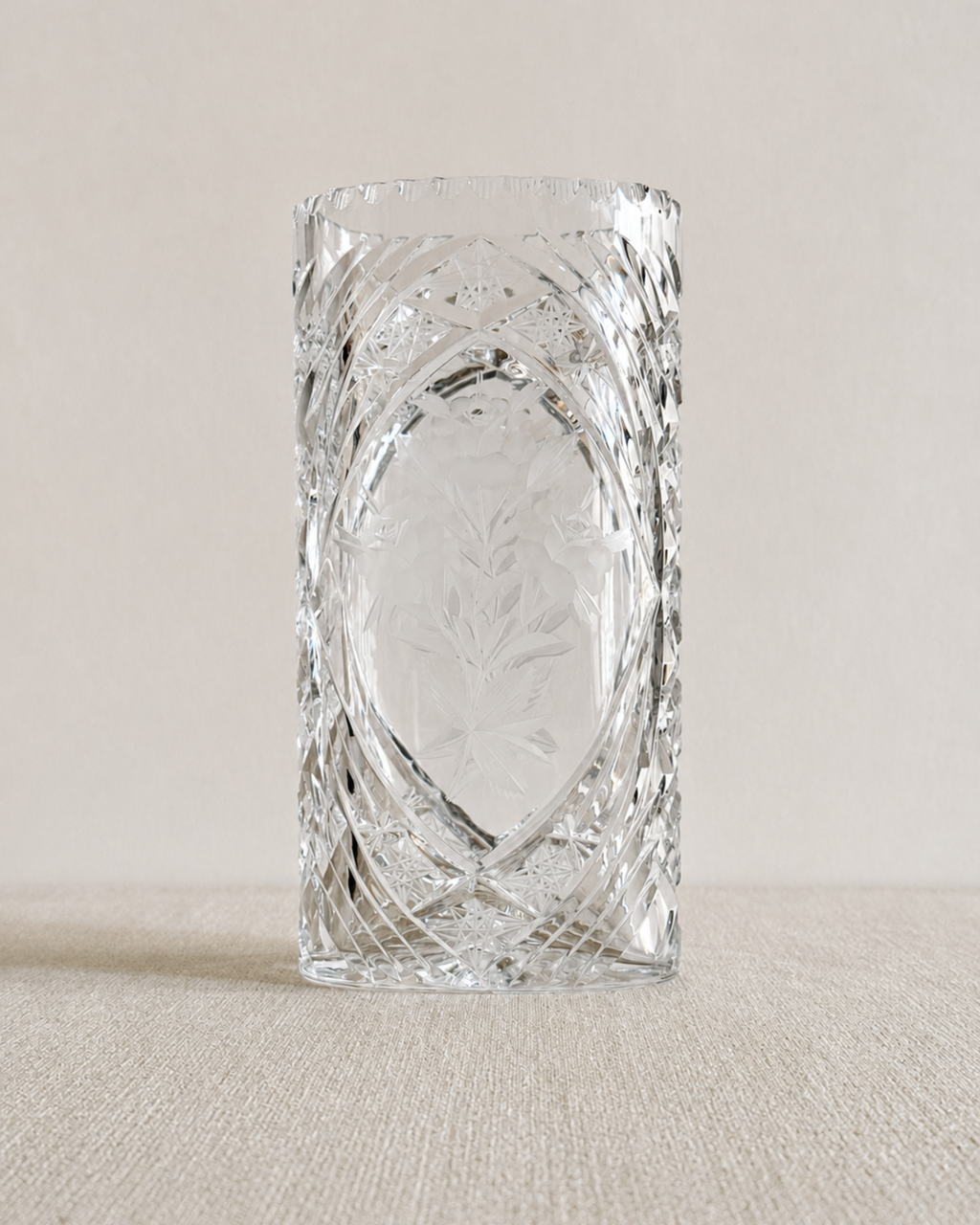 Large Vintage Cut Crystal Floral Vase