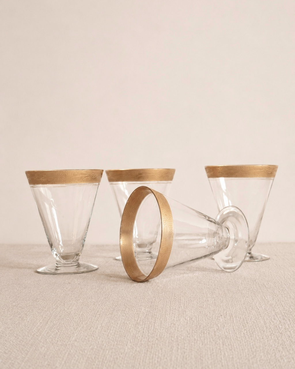 Vintage Gold-Rim Cocktail Glasses, Set of Four