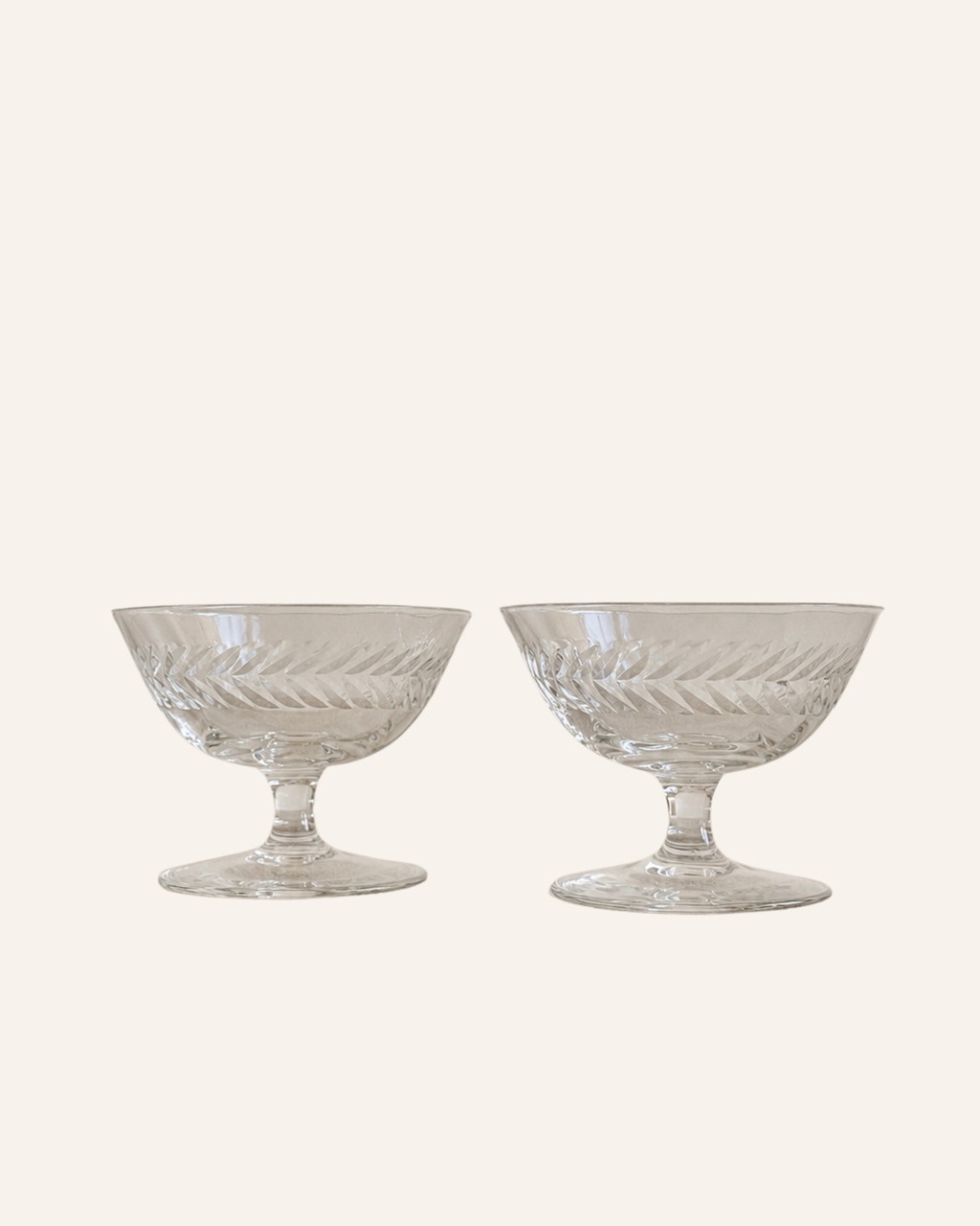 Laurel Leaf Etched Hand-Blown Crystal Coupes, Set of 2