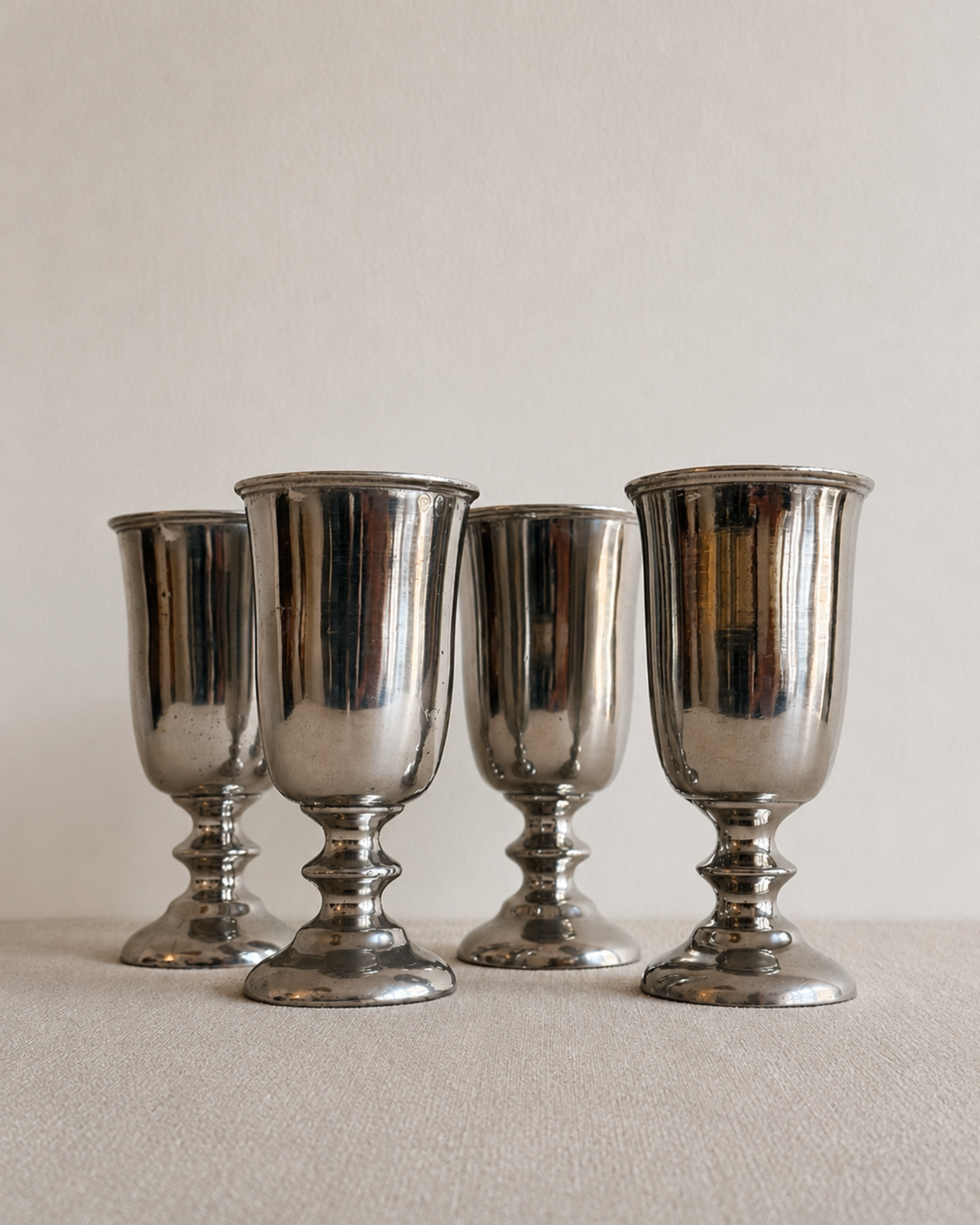 Vintage Pewter Drinking Goblets, Set of Four