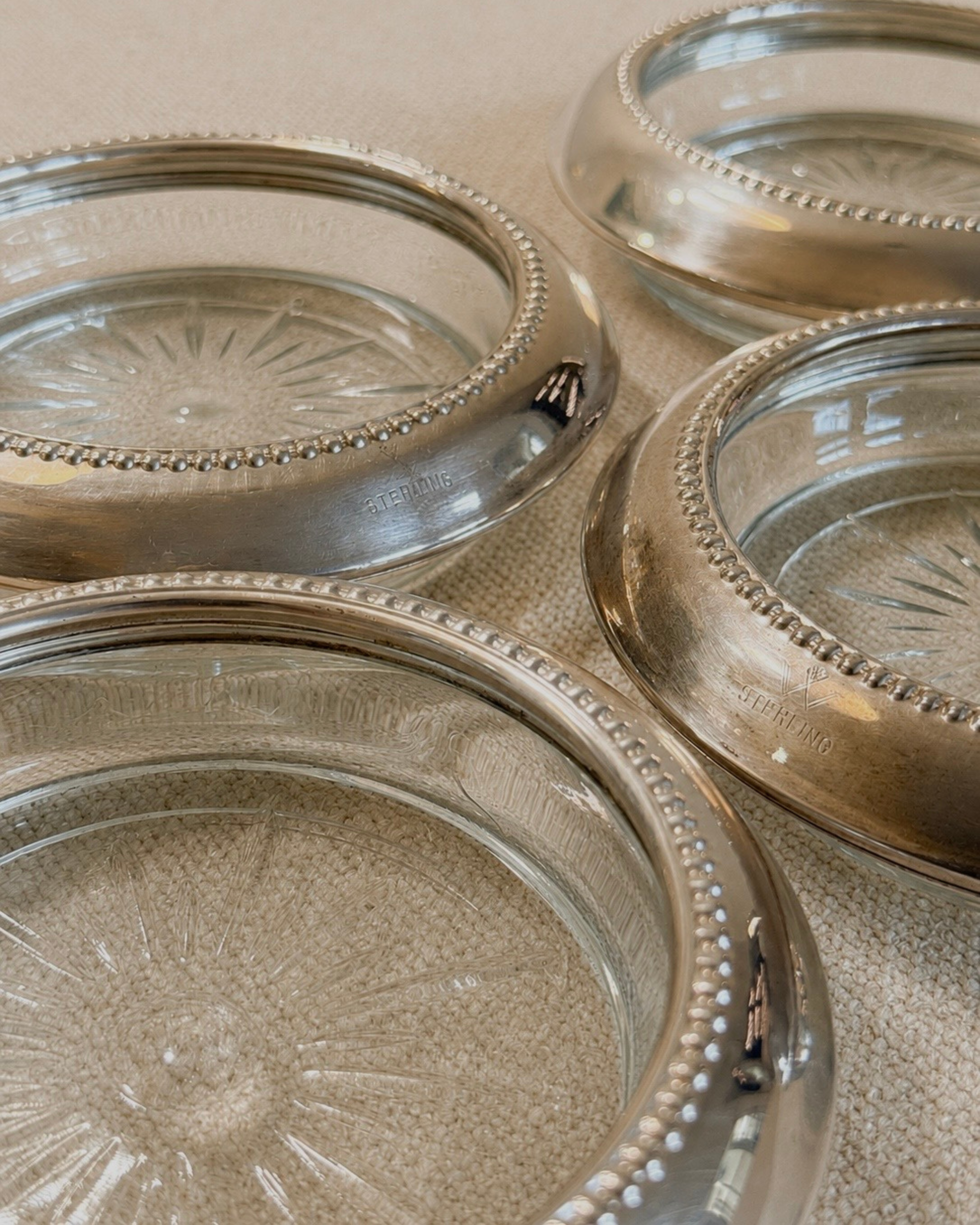 Vintage Watson Sterling Silver & Crystal Coasters (Set of 4)