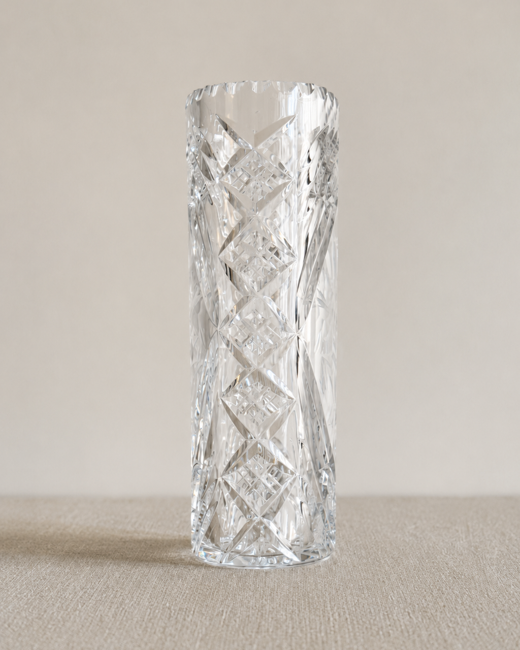 Large Vintage Cut Crystal Floral Vase