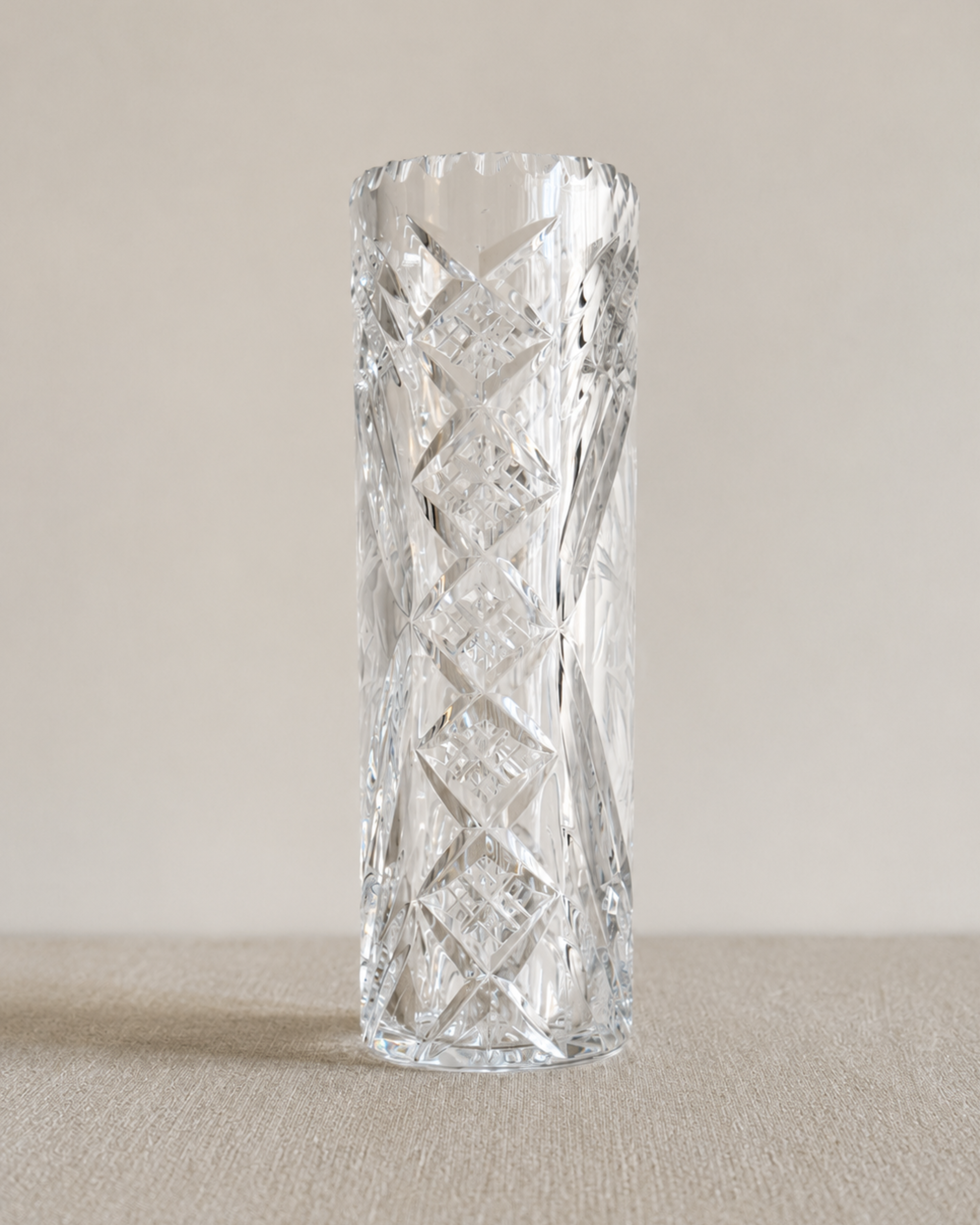 Large Vintage Cut Crystal Floral Vase