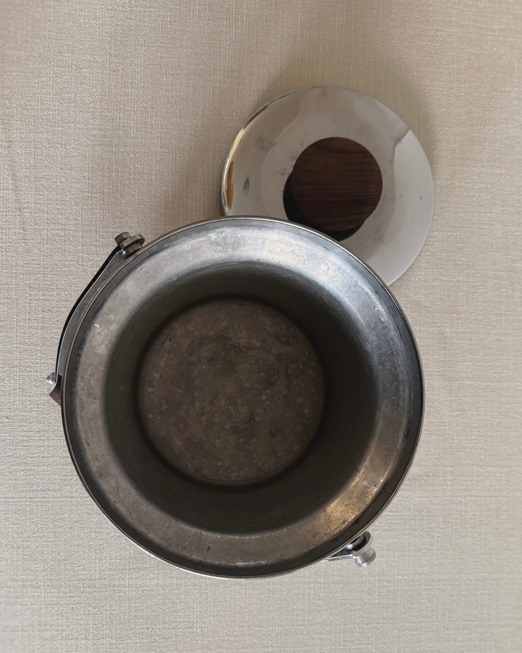 Vintage Italian Stainless Steel & Teak Ice Bucket