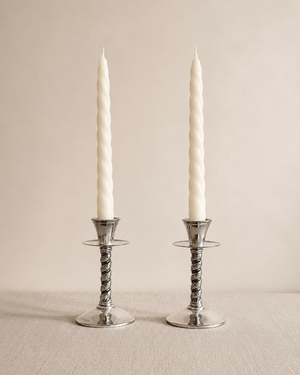 Vintage Spanish Silver-Plated Candlesticks, Set of Two
