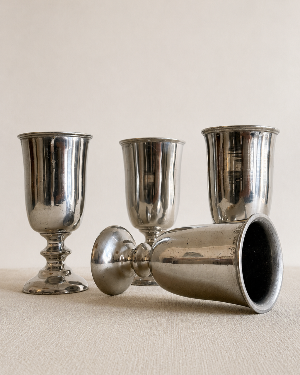 Vintage Pewter Drinking Goblets, Set of Four