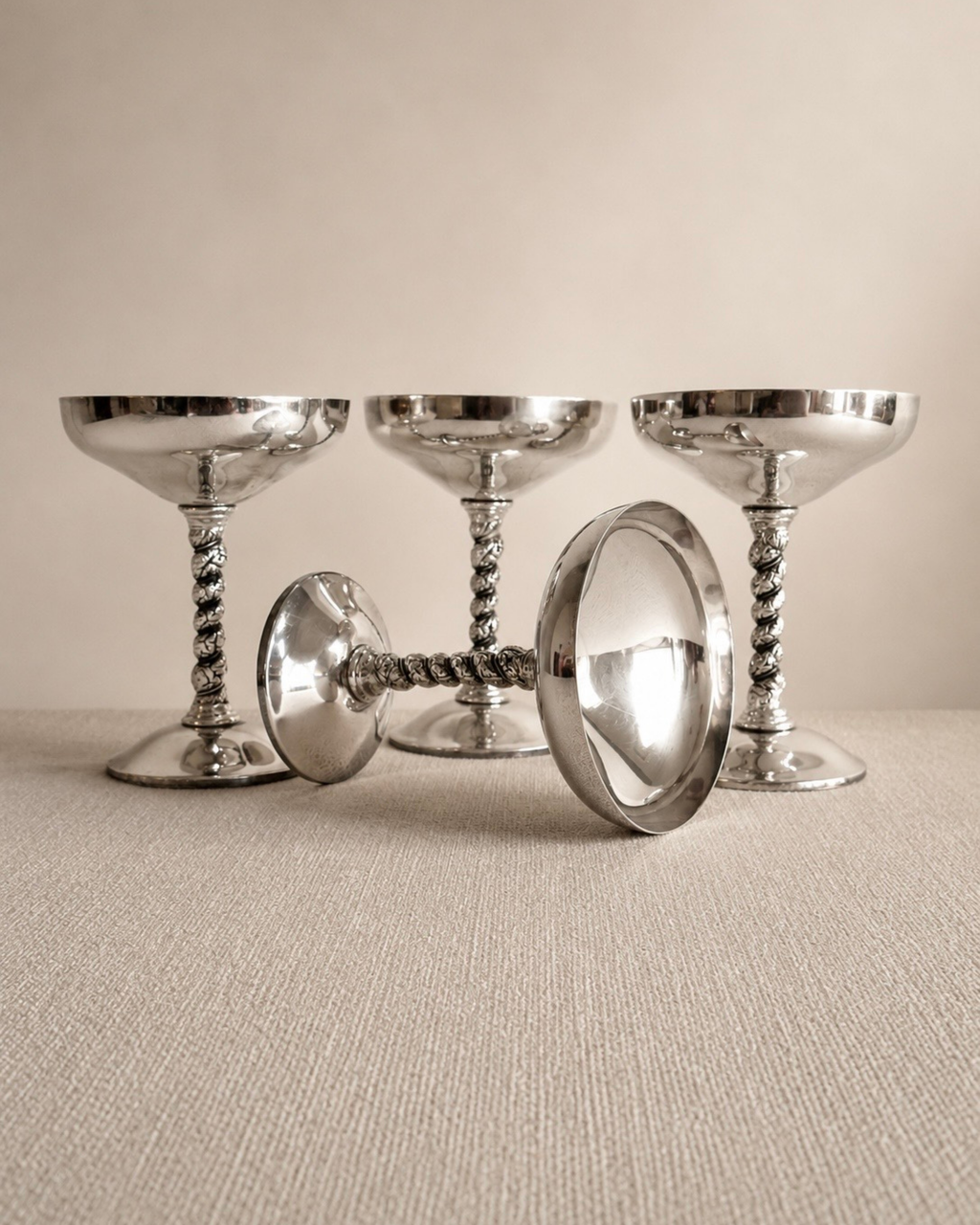 Vintage Spanish Silver-Plated Coupes, Set of Four