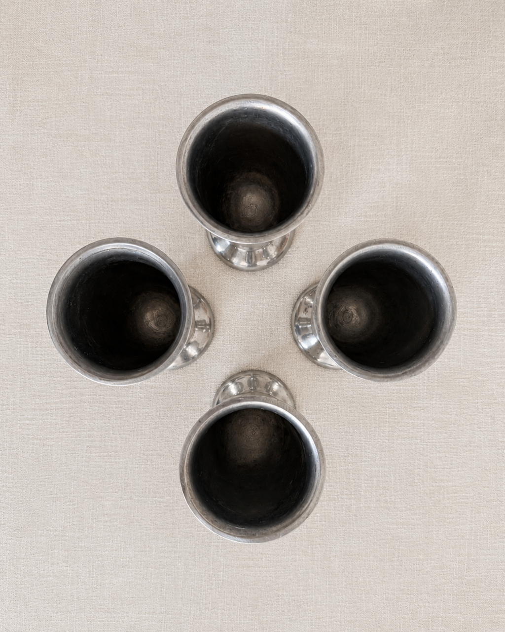 Vintage Pewter Drinking Goblets, Set of Four