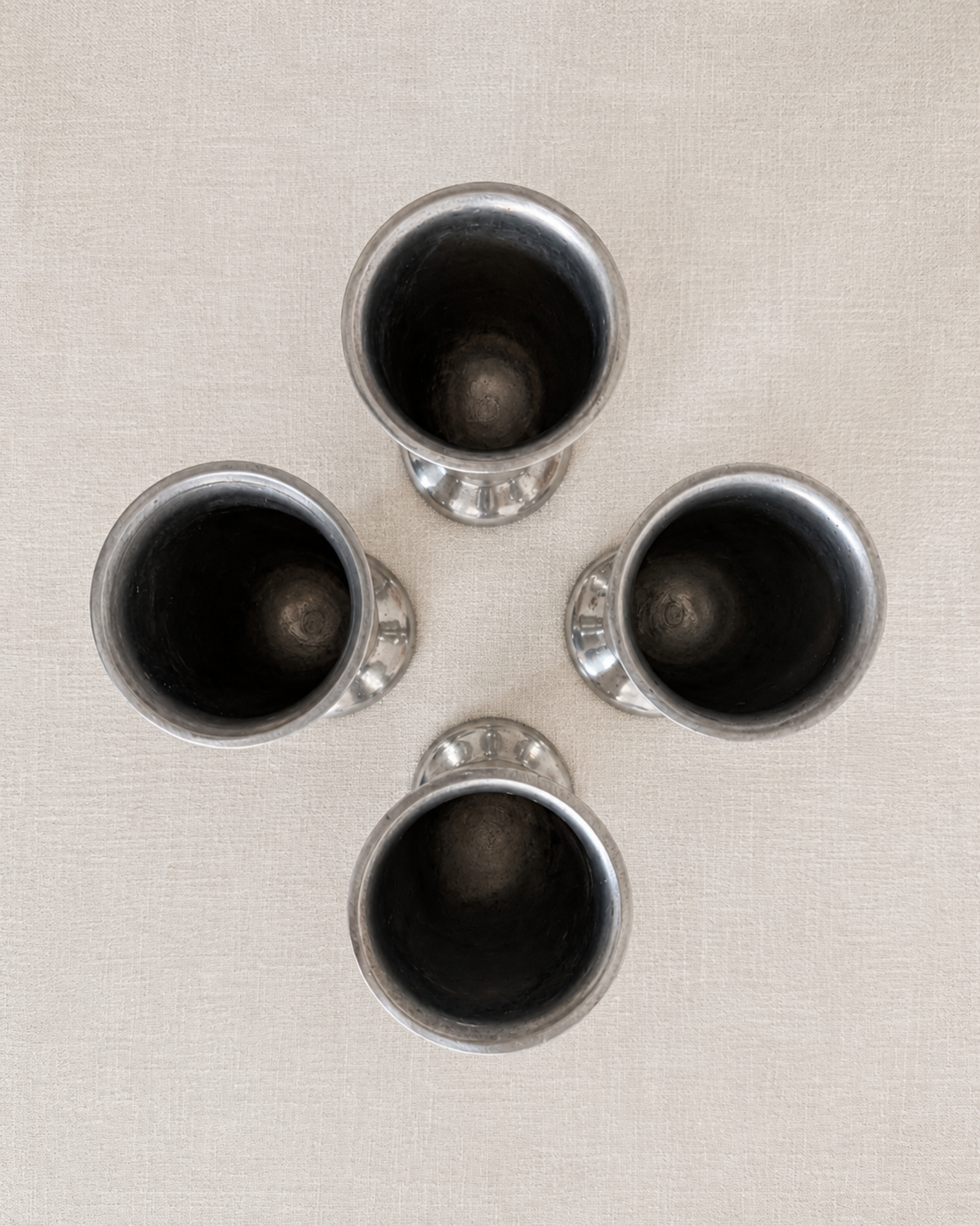 Vintage Pewter Drinking Goblets, Set of Four