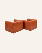 Pair of Vintage Tan Leather Cube Club Chairs on Casters