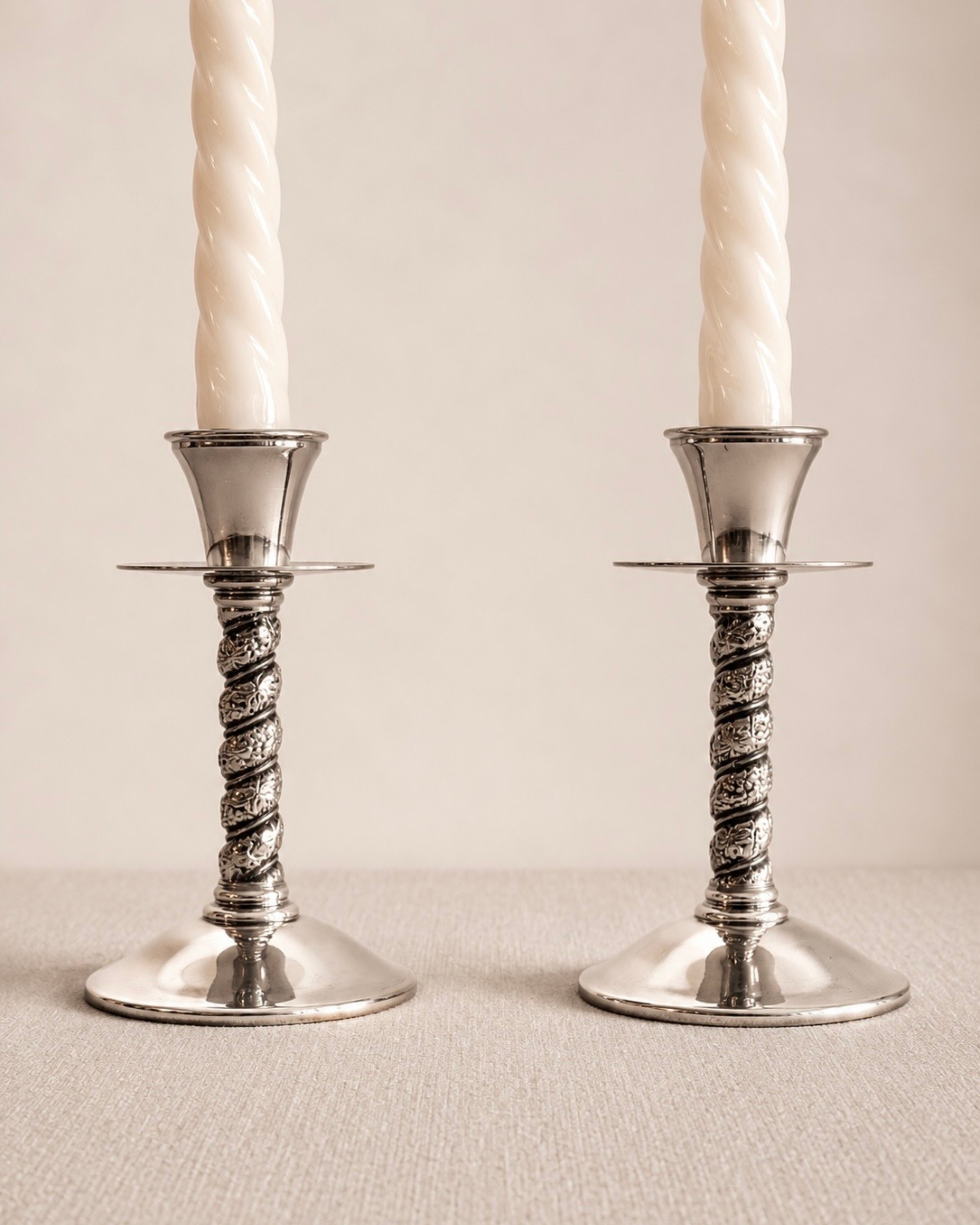 Vintage Spanish Silver-Plated Candlesticks, Set of Two