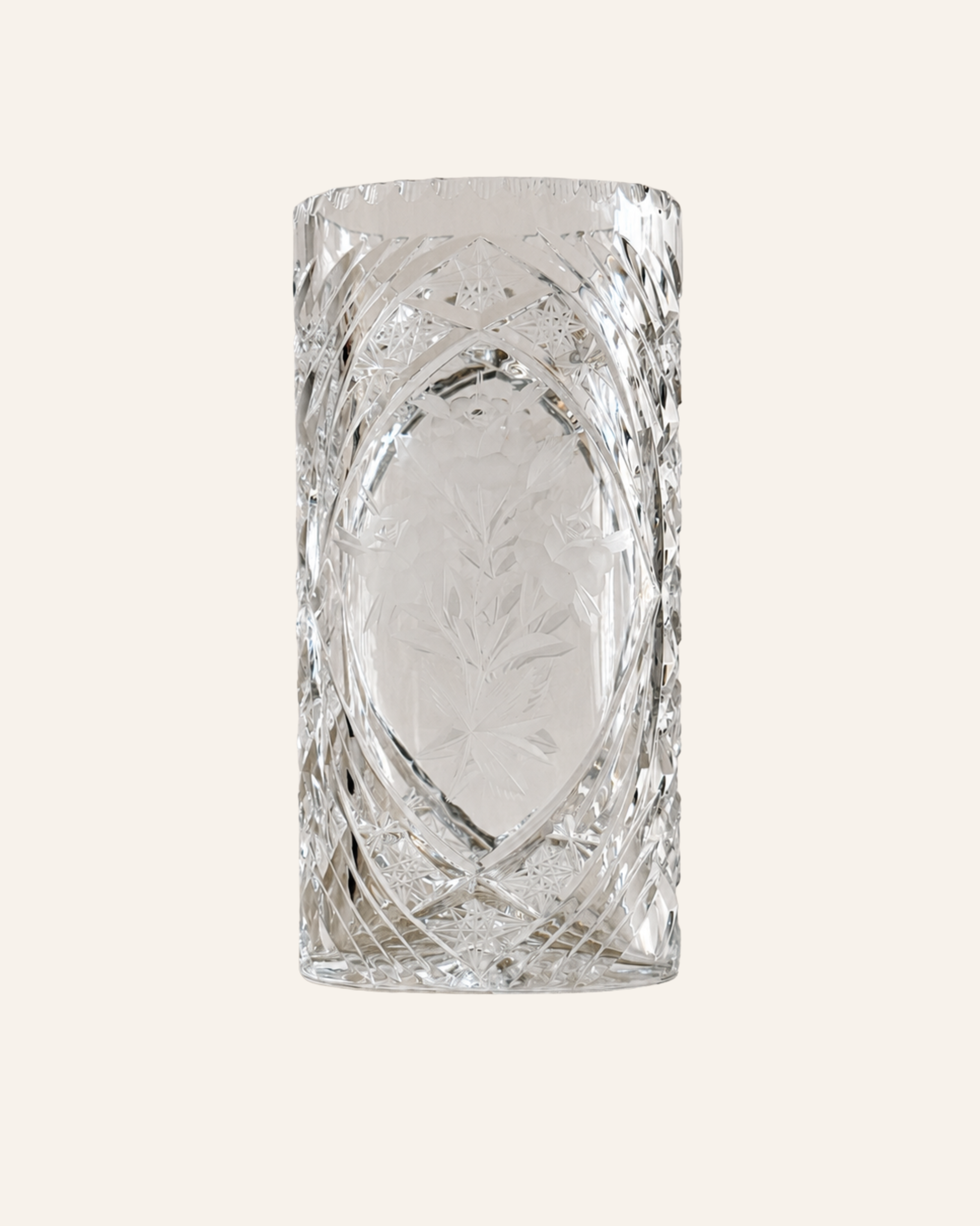 Large Vintage Cut Crystal Floral Vase