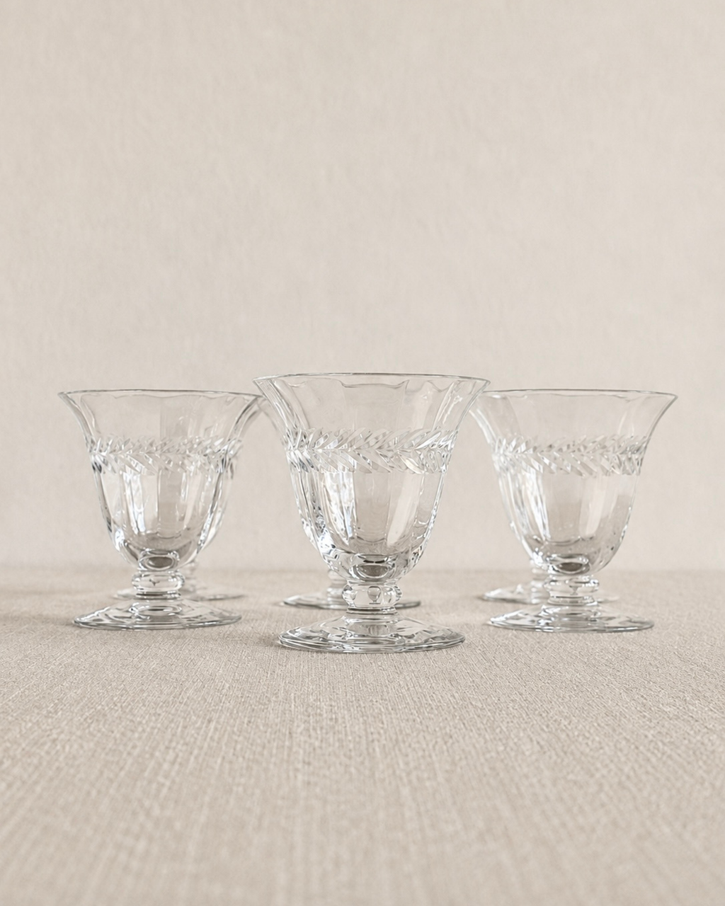 Laurel Leaf Etched Hand-Blown Crystal Glasses, Set of 6