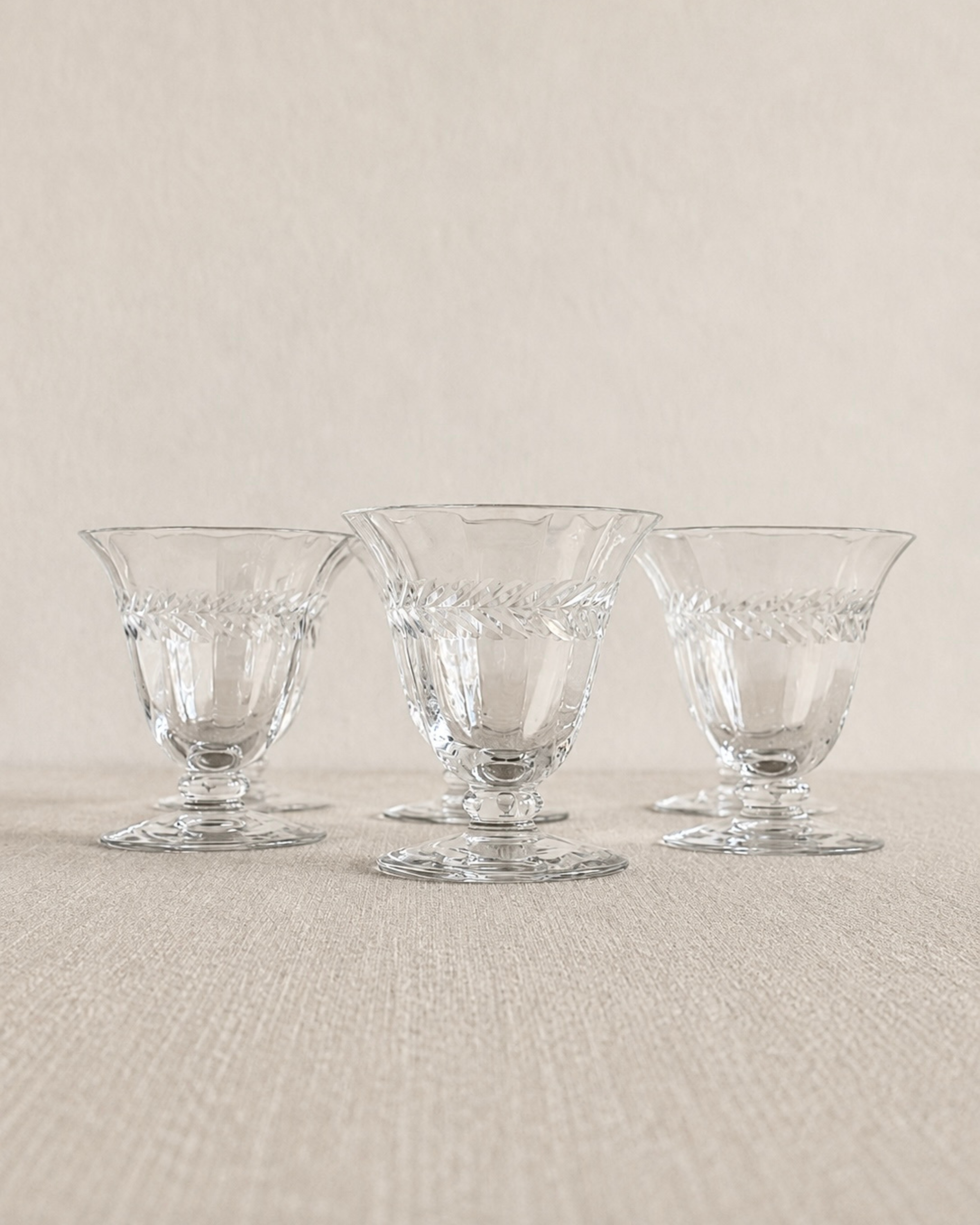 Laurel Leaf Etched Hand-Blown Crystal Glasses, Set of 6