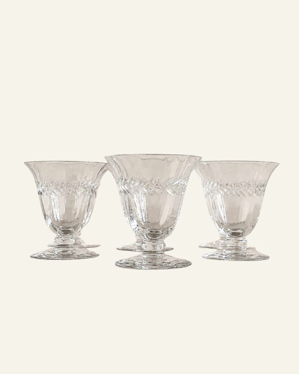 Laurel Leaf Etched Hand-Blown Crystal Glasses, Set of 6