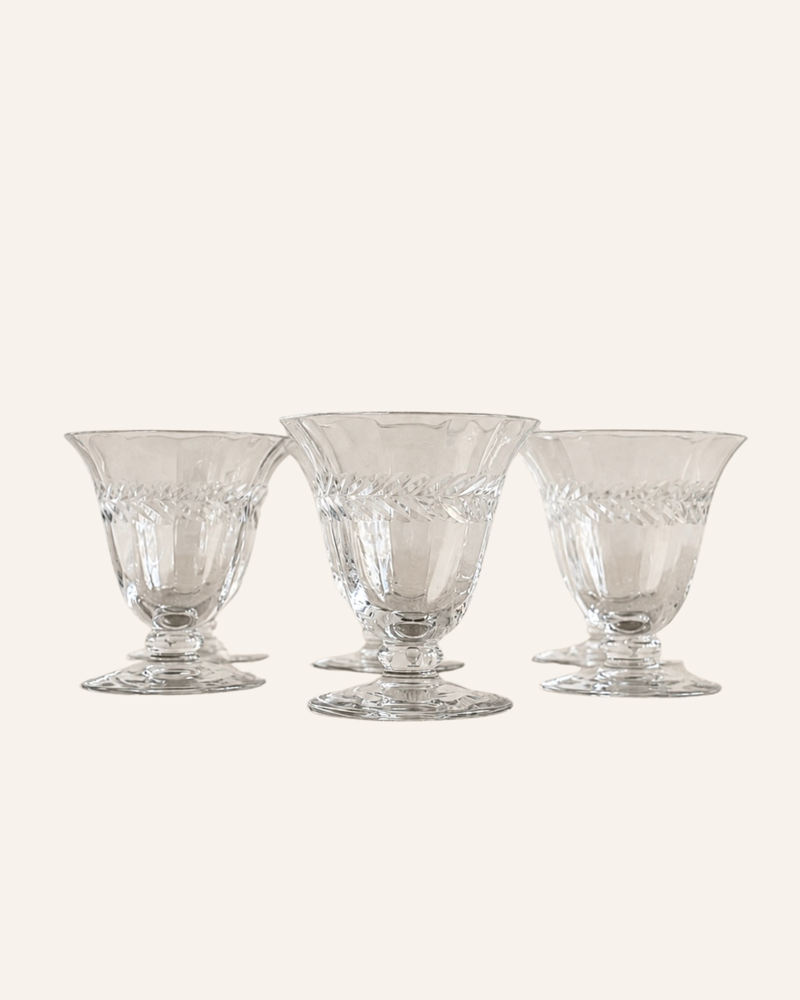 Laurel Leaf Etched Hand-Blown Crystal Glasses, Set of 6