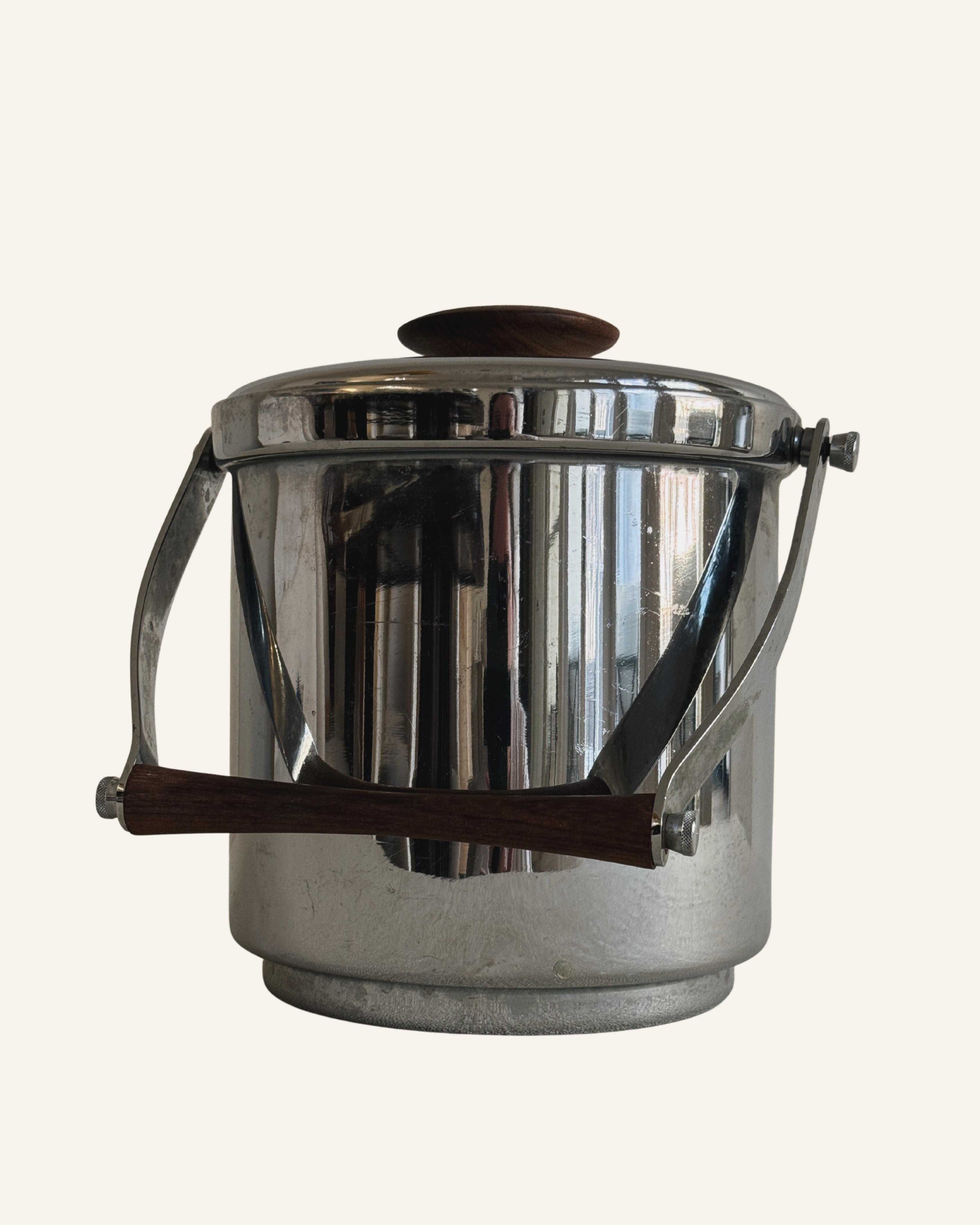 Vintage Italian Stainless Steel & Teak Ice Bucket